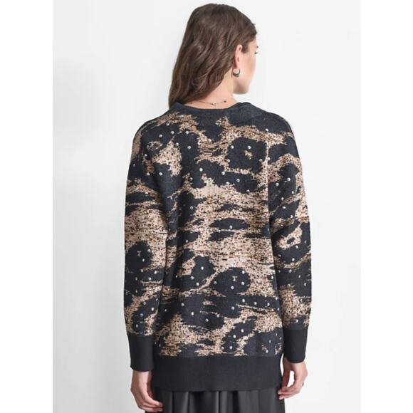 DKNY WOMENS MEDIUM PRINTED BUTTON-FRONT CHENILLE CARDIGAN SWEATER BROWN NEW - Picture 2 of 14